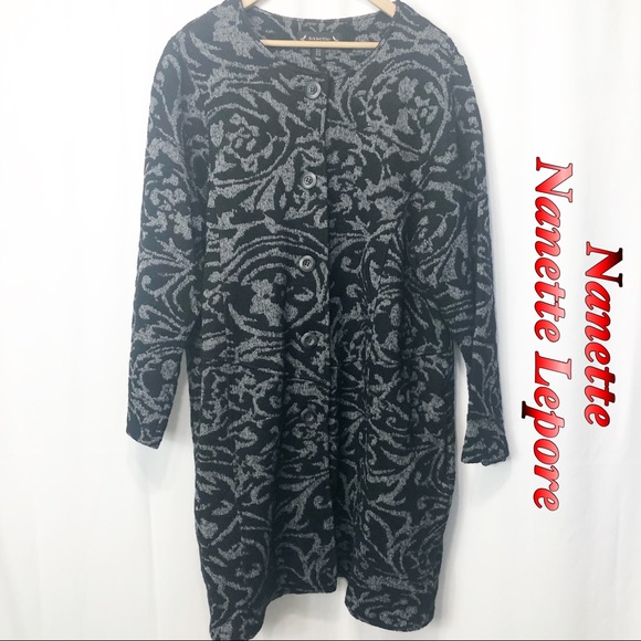 Nanette Lepore Sweaters - Nanette Lepore Black Gray Wool  Sweater Jacket 1X
